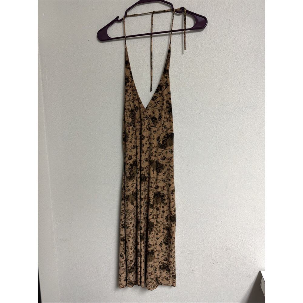 Vintage Napoli Slim Dress Open Back Flowers Tan Womens Dress